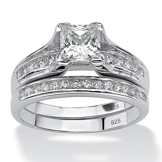 DiamonArt® Womens 1 7/8 CT. T.W. White Cubic Zirconia Platinum Over Silver Square Bridal Set