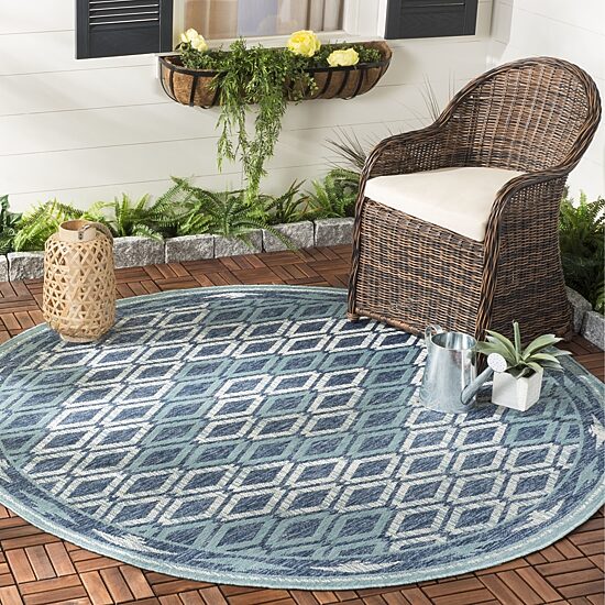 Safavieh Courtyard Collection Trent Geometric Indoor/Outdoor Round Area Rug