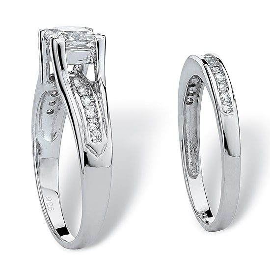 DiamonArt® Womens 1 7/8 CT. T.W. White Cubic Zirconia Platinum Over Silver Square Bridal Set