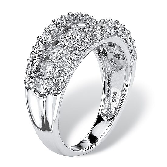 DiamonArt® Womens 1 1/4 CT. T.W. White Cubic Zirconia Platinum Over Silver Round Engagement Ring