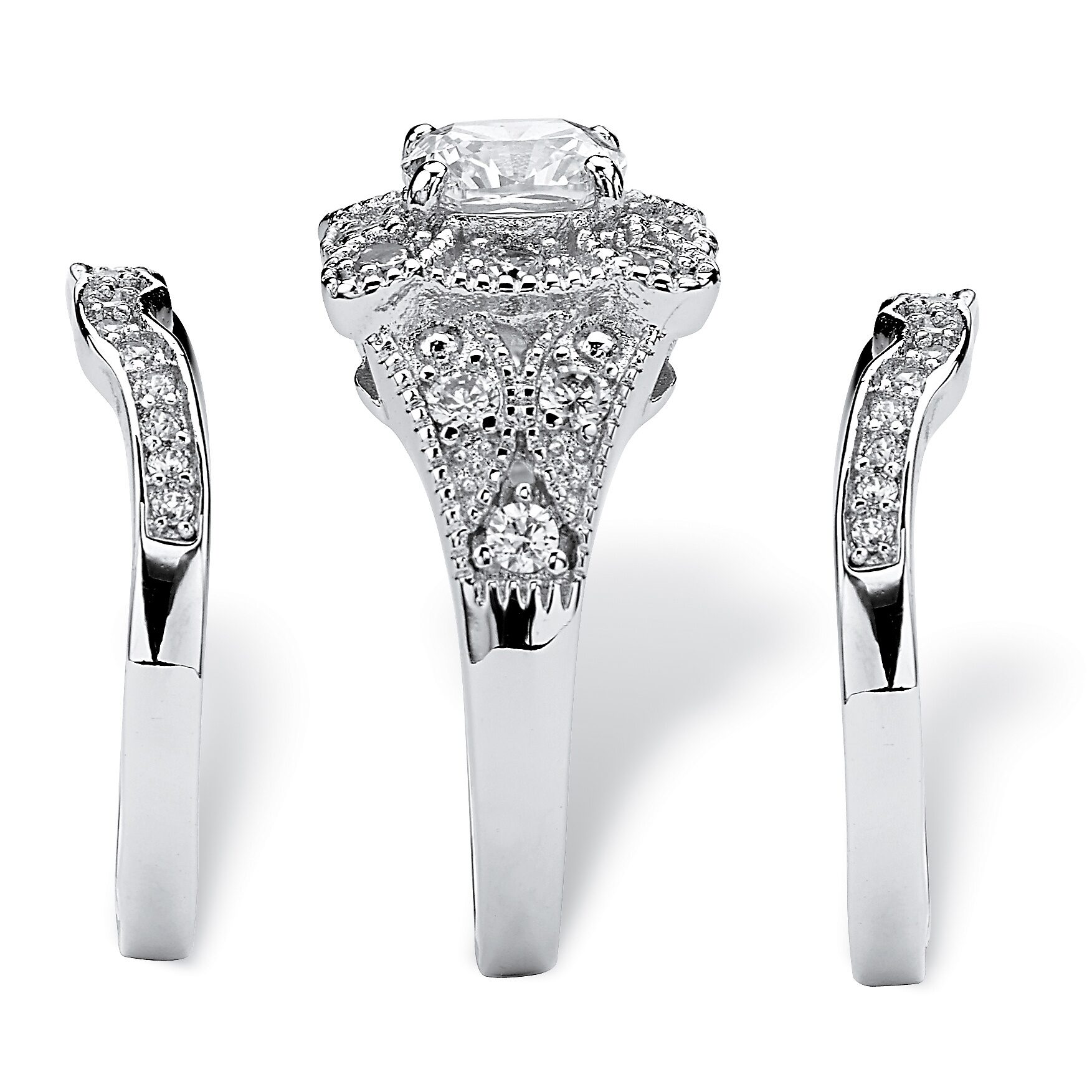 DiamonArt® Womens 2 1/3 CT. T.W. White Cubic Zirconia Platinum Over Silver Square Bridal Set