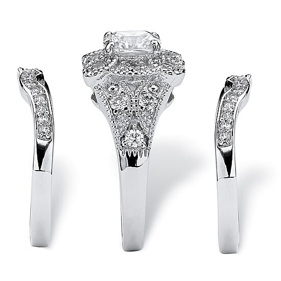 DiamonArt® Womens 2 1/3 CT. T.W. White Cubic Zirconia Platinum Over Silver Square Bridal Set