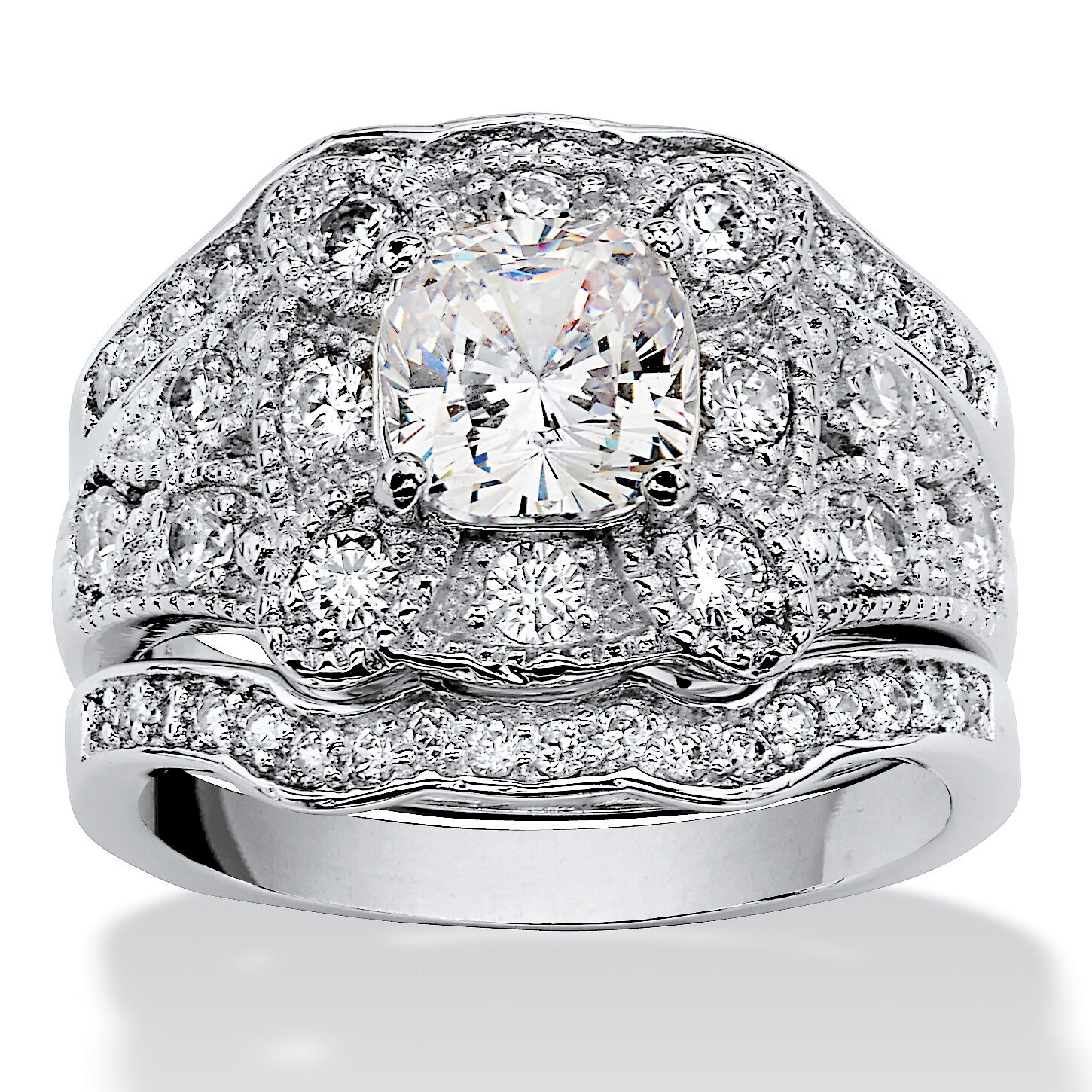 DiamonArt® Womens 2 1/3 CT. T.W. White Cubic Zirconia Platinum Over Silver Square Bridal Set