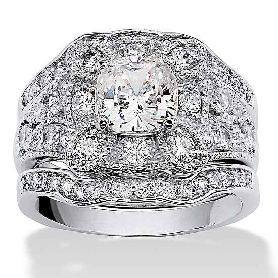 DiamonArt® Womens 2 1/3 CT. T.W. White Cubic Zirconia Platinum Over Silver Square Bridal Set