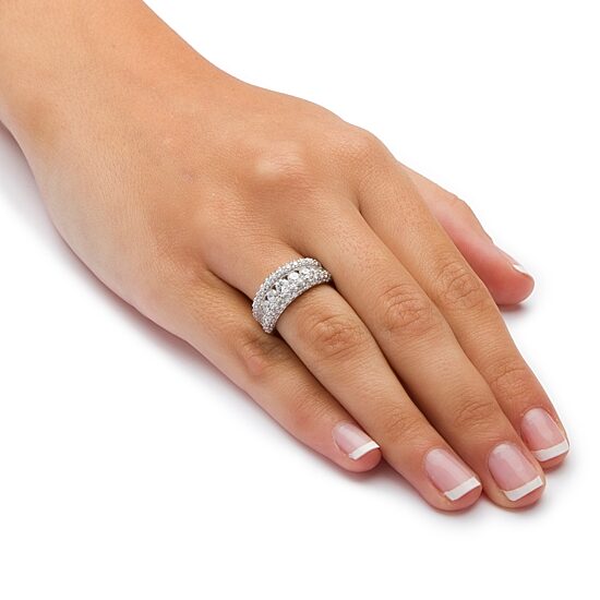 DiamonArt® Womens 1 1/4 CT. T.W. White Cubic Zirconia Platinum Over Silver Round Engagement Ring
