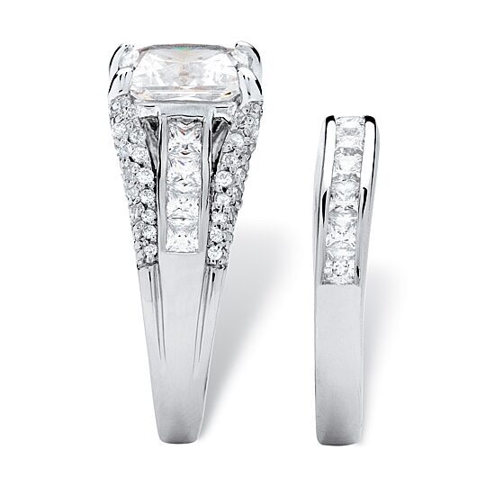 DiamonArt® Womens 3 1/4 CT. T.W. White Cubic Zirconia Platinum Over Silver Square Bridal Set