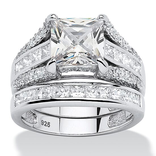 DiamonArt® Womens 3 1/4 CT. T.W. White Cubic Zirconia Platinum Over Silver Square Bridal Set