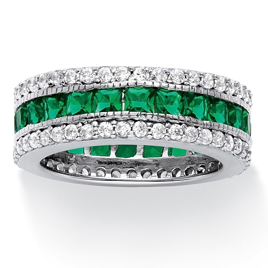DiamonArt® Womens Simulated Emerald Platinum Over Silver Square Cocktail Ring