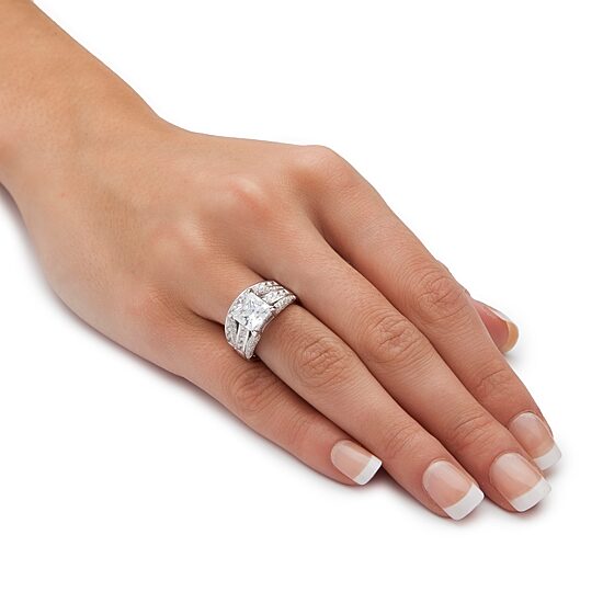 DiamonArt® Womens 3 1/4 CT. T.W. White Cubic Zirconia Platinum Over Silver Square Bridal Set