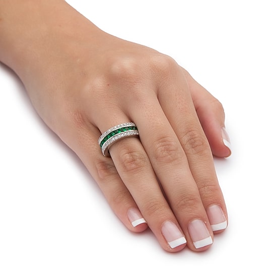 DiamonArt® Womens Simulated Emerald Platinum Over Silver Square Cocktail Ring