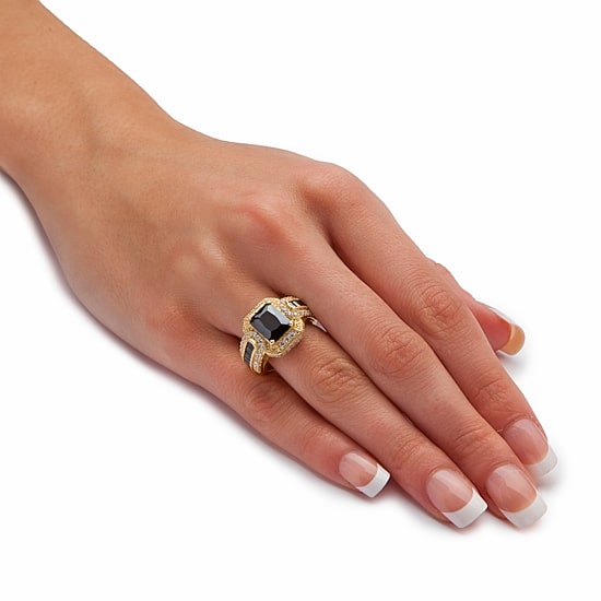 DiamonArt® Womens 5 3/4 CT. T.W. Black Cubic Zirconia 14K Gold Over Silver Rectangular Engagement Ring