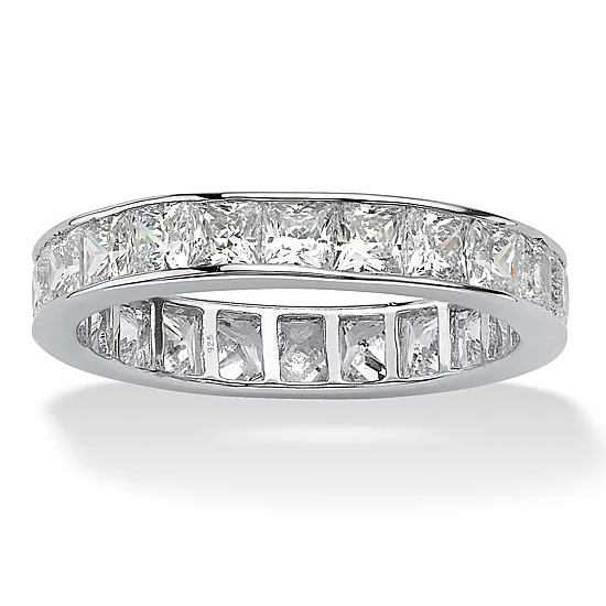 DiamonArt® 4MM 5 1/4 CT. T.W. White Cubic Zirconia Platinum Over Silver Square Band
