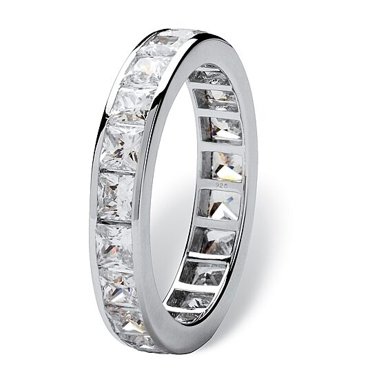 DiamonArt® 4MM 5 1/4 CT. T.W. White Cubic Zirconia Platinum Over Silver Square Band