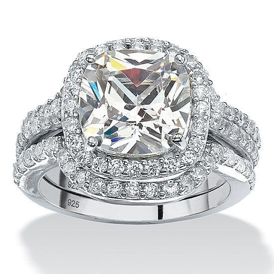 DiamonArt® Womens 4 1/4 CT. T.W. White Cubic Zirconia Platinum Over Silver Square Bridal Set