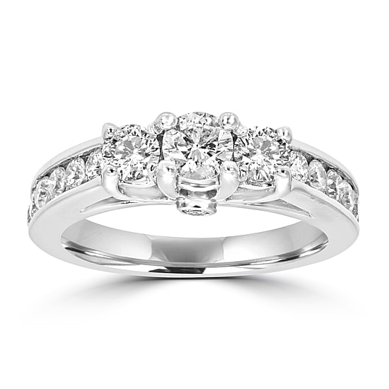 Love Lives Forever Womens 1 1/2 CT. T.W. Natural White Diamond 14K Gold 3-Stone Engagement Ring