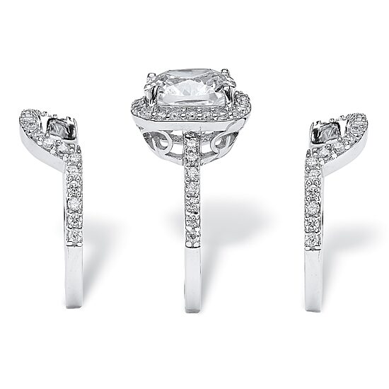 DiamonArt® Womens 4 1/4 CT. T.W. White Cubic Zirconia Platinum Over Silver Square Bridal Set