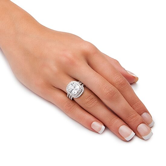 DiamonArt® Womens 4 1/4 CT. T.W. White Cubic Zirconia Platinum Over Silver Square Bridal Set