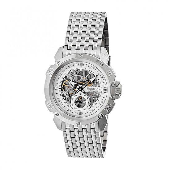 Heritor Automatic Carter Mens Skeleton Dial Bracelet Watch-Silver Tone Watch