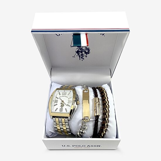 U.S. Polo Assn. Mens Two Tone 4-pc. Watch Boxed Set Usc20239jc