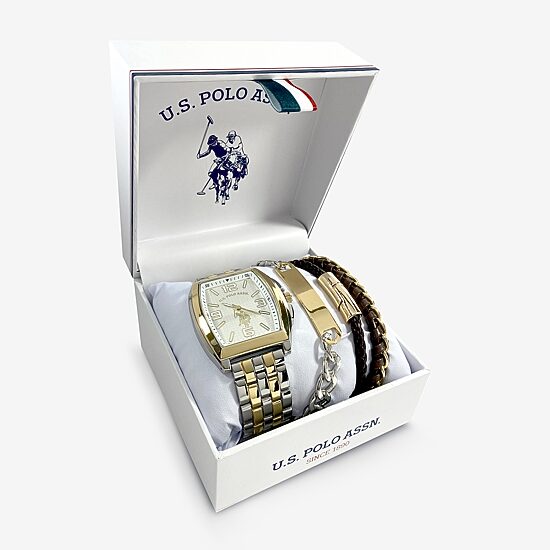U.S. Polo Assn. Mens Two Tone 4-pc. Watch Boxed Set Usc20239jc