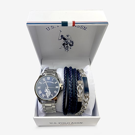U.S. Polo Assn. Mens Silver Tone 4-pc. Watch Boxed Set Usc20201jc