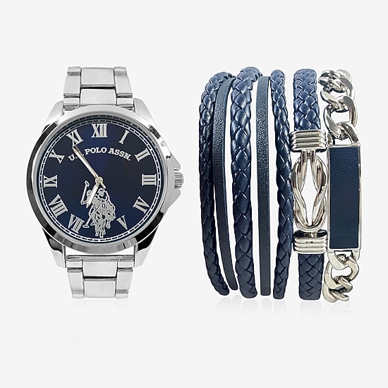 U.S. Polo Assn. Mens Silver Tone 4-pc. Watch Boxed Set Usc20201jc