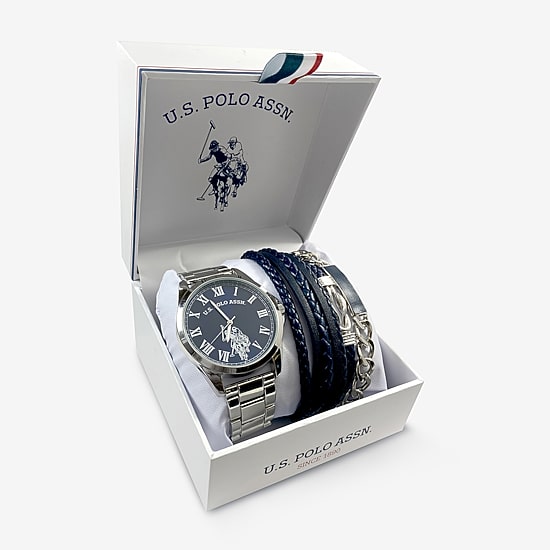 U.S. Polo Assn. Mens Silver Tone 4-pc. Watch Boxed Set Usc20201jc