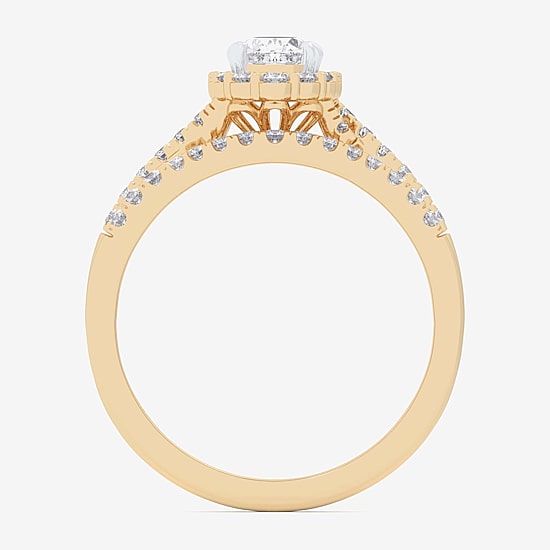 Signature By Modern Bride (G-H / Si1-Si2) Womens 7/8 CT. T.W. Lab Grown White Diamond 10K Gold Oval Side Stone Halo Bridal Set