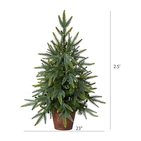Nearly Natural Planter And Clear Lights 2 1/2 Foot Pre-Lit Christmas Tree