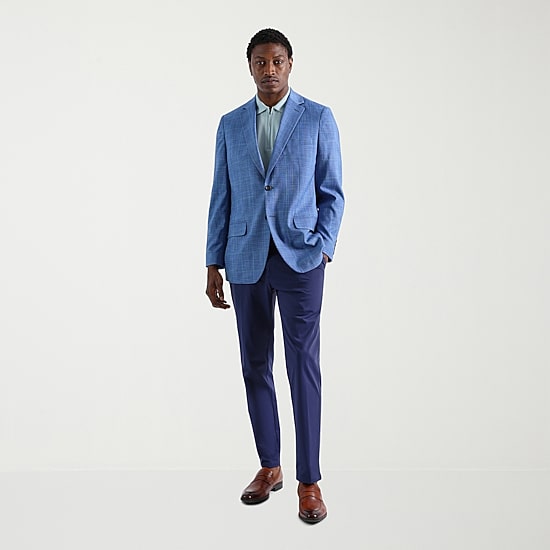 Haggar JMH Tailored Plaid Mens Windowpane Stretch Fabric Modern Fit Sport Coat