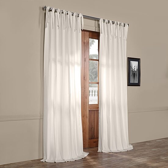 Exclusive Fabrics & Furnishing Solid 100% Cotton Tie Top Light-Filtering Single Curtain Panel