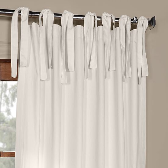 Exclusive Fabrics & Furnishing Solid 100% Cotton Tie Top Light-Filtering Single Curtain Panel