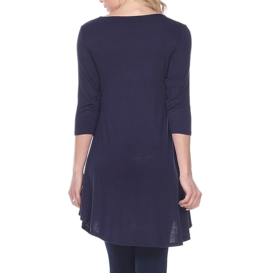 White Mark Tonya Womens V Neck 3/4 Sleeve Embellished Tunic Top
