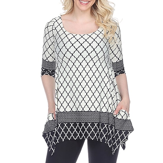 White Mark Womens Round Neck 3/4 Sleeve Tunic Top