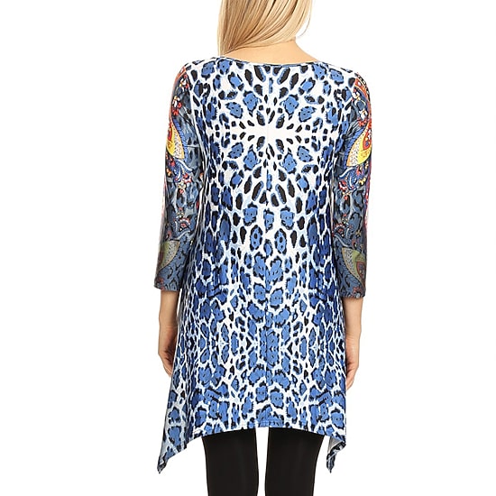 White Mark Womens Round Neck 3/4 Sleeve Tunic Top