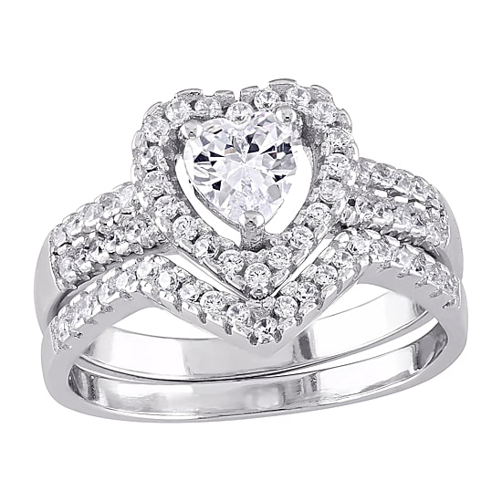 Womens 1 1/3 CT. Cubic Zirconia Sterling Silver Heart Bridal Set
