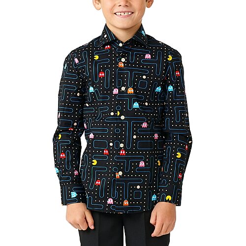 Opposuits Little Boys Spread Collar Long Sleeve Pacman Dress Shirt, 4, Black