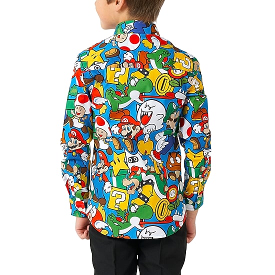 Opposuits Little Boys Spread Collar Long Sleeve Super Mario Dress Shirt