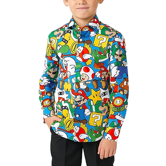 Opposuits Little Boys Spread Collar Long Sleeve Super Mario Dress Shirt