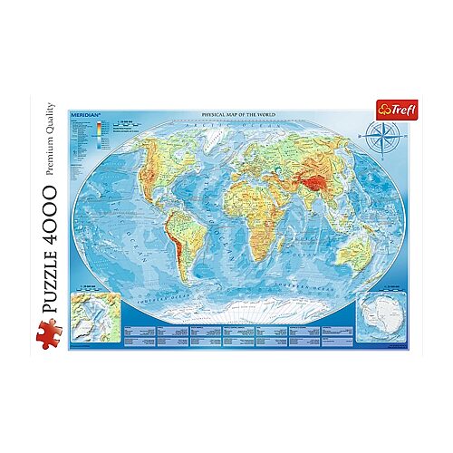 Trefl Red 4000 Piece Puzzle - Large physical map of the world / Meridian - Multi-color