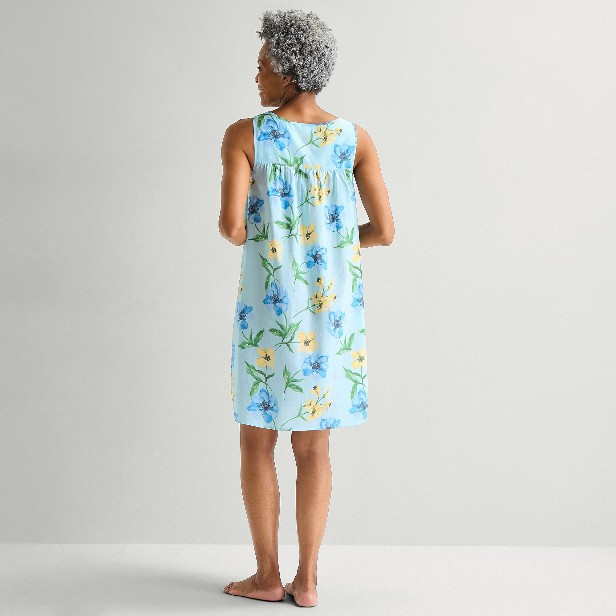 Adonna Womens Poplin Sleeveless Scoop Neck Nightgown