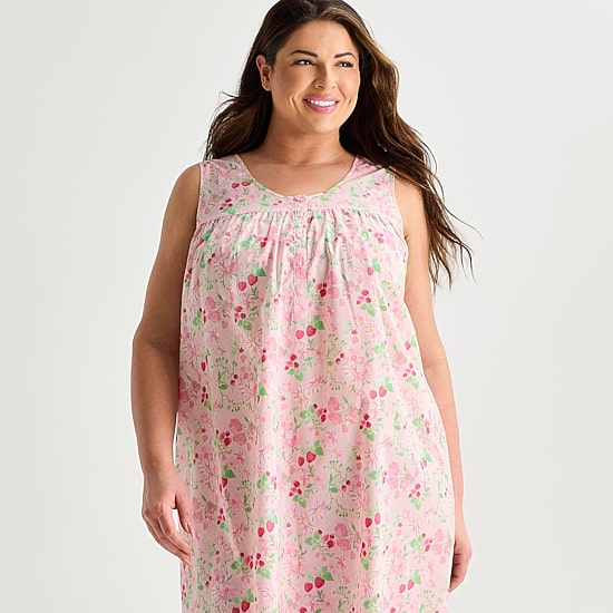 Adonna Womens Plus Poplin Sleeveless Scoop Neck Nightgown
