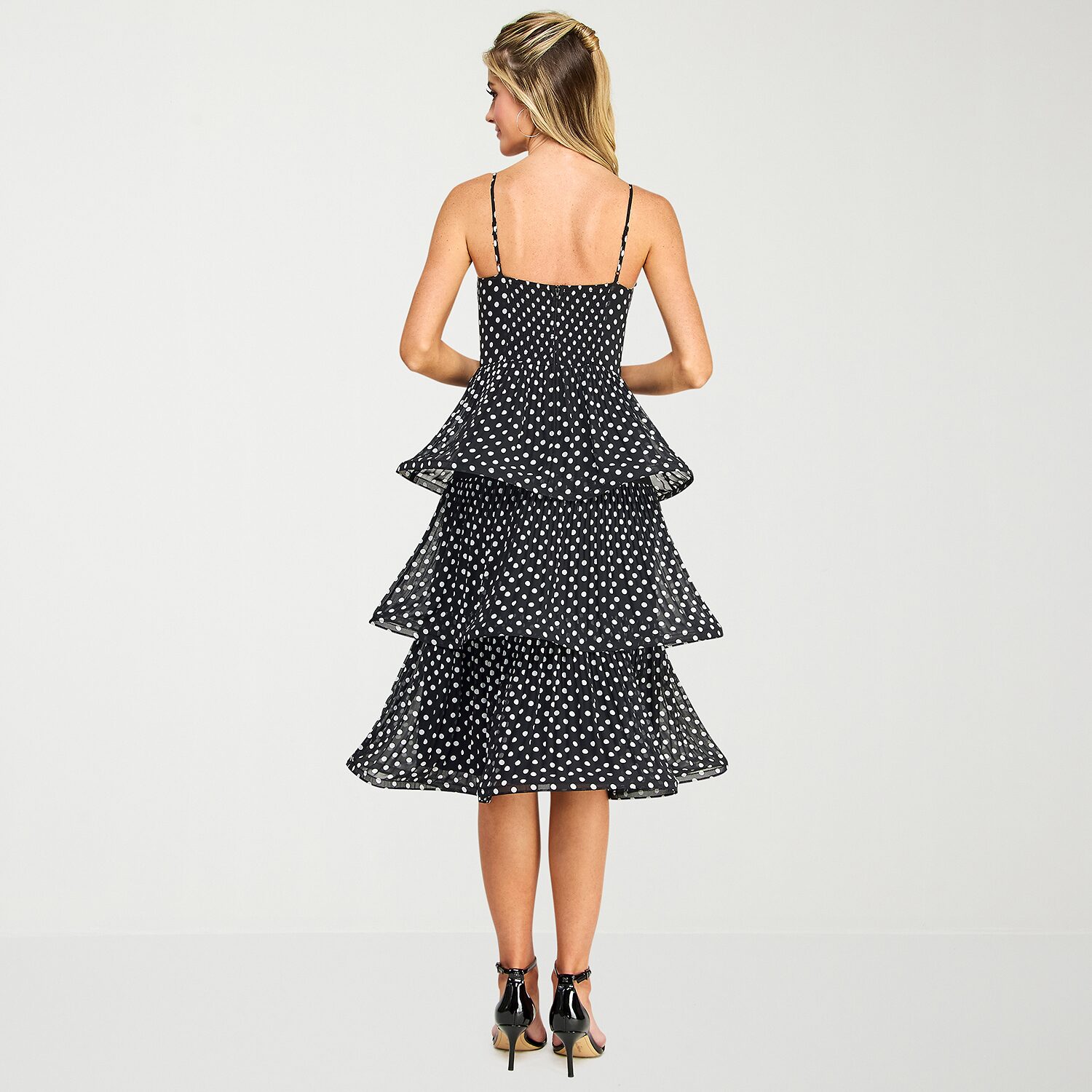 Premier Amour Womens Midi Square Neck Sleeveless Spaghetti Straps Polka Dot Fit + Flare Dress