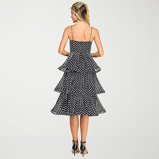 Premier Amour Womens Midi Square Neck Sleeveless Spaghetti Straps Polka Dot Fit + Flare Dress