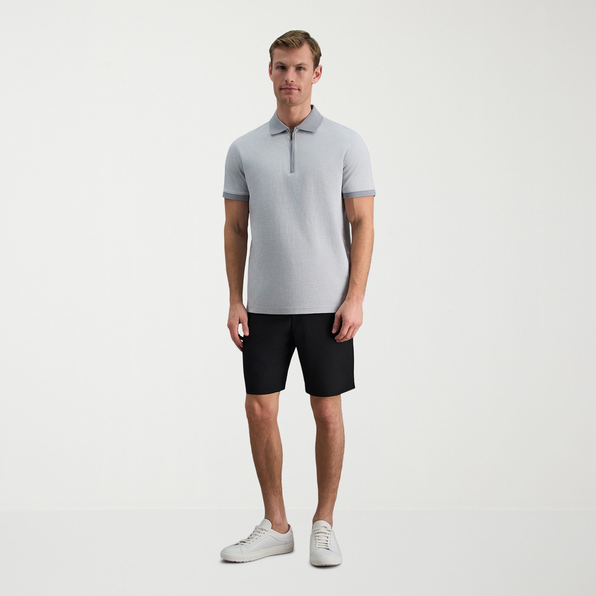 Haggar Rib Knit Zip Front Mens Regular Fit Short Sleeve Polo Shirt