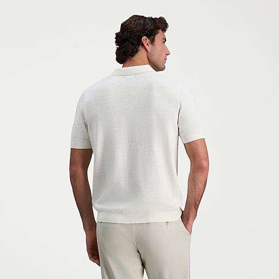 Haggar Linen Blend Retro Stripe Mens Short Sleeve Button Polo Sweater