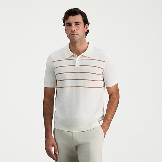 Haggar Linen Blend Retro Stripe Mens Short Sleeve Button Polo Sweater