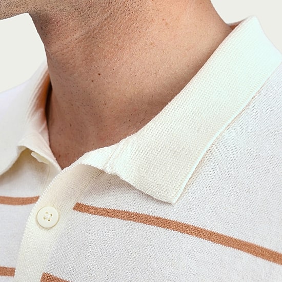 Haggar Linen Blend Retro Stripe Mens Short Sleeve Button Polo Sweater