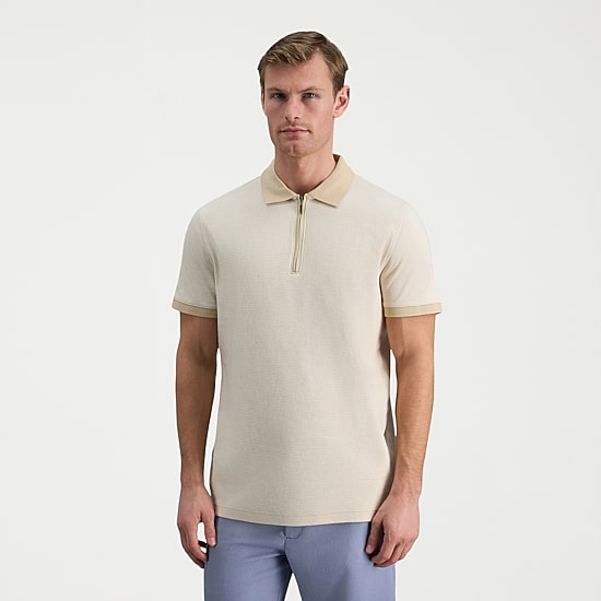 Haggar Rib Knit Zip Front Mens Regular Fit Short Sleeve Polo Shirt