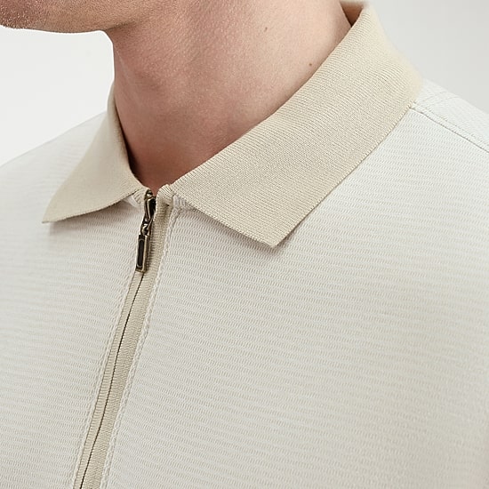 Haggar Rib Knit Zip Front Mens Regular Fit Short Sleeve Polo Shirt